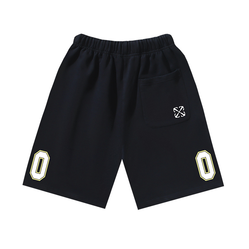 OFF-WHITE Brushed Cotton Shorts with "00" Arrow Print — Black / White #1194