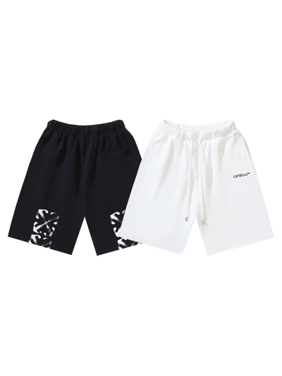 OFF-WHITE Brushed Cotton Shorts with "Misty Arrows" Print — Black / White #1132 01