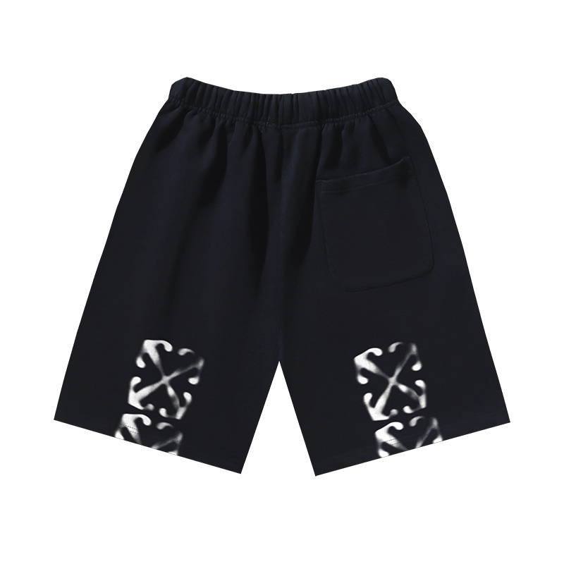 OFF-WHITE Brushed Cotton Shorts with "Misty Arrows" Print — Black / White #1132