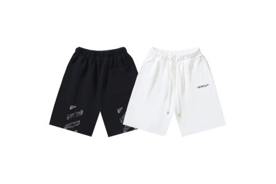 OFF-WHITE Brushed Cotton Shorts with Brushstroke-Style Diagonal Stripe Print — Black / White #1373 01