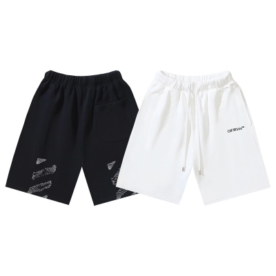 OFF-WHITE Brushed Cotton Shorts with Brushstroke-Style Diagonal Stripe Print — Black / White #1373 01