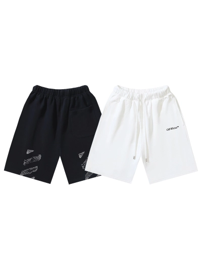 OFF-WHITE Brushed Cotton Shorts with Brushstroke-Style Diagonal Stripe Print — Black / White #1373 01