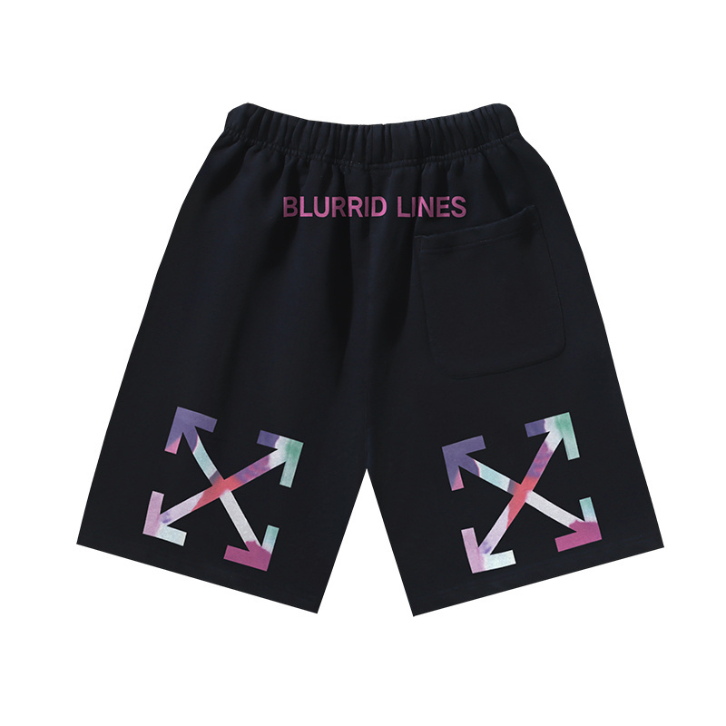 OFF-WHITE Brushed Cotton Shorts with Graffiti Arrow Print – Black / White #1026