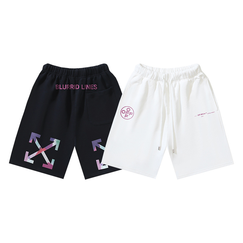 OFF-WHITE Brushed Cotton Shorts with Graffiti Arrow Print – Black / White #1026