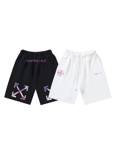 OFF-WHITE Brushed Cotton Shorts with Graffiti Arrow Print – Black / White #1026 01
