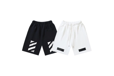OFF-WHITE Brushed Cotton Shorts with Graffiti Diagonal Stripe Print — Black / White #1210 01