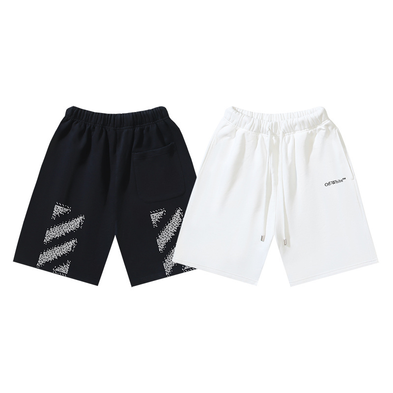 OFF-WHITE Brushed Cotton Shorts with Mosaic Diagonal Stripe Print – Black / White #1145