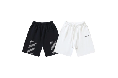 OFF-WHITE Brushed Cotton Shorts with Mosaic Diagonal Stripe Print – Black / White #1145 01