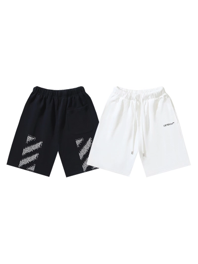 OFF-WHITE Brushed Cotton Shorts with Mosaic Diagonal Stripe Print – Black / White #1145 01