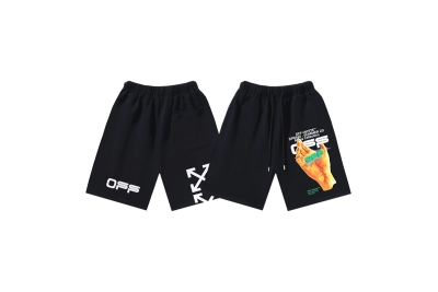 OFF-WHITE Brushed Cotton Shorts with Palm & Arrow Print — Black #1027 01