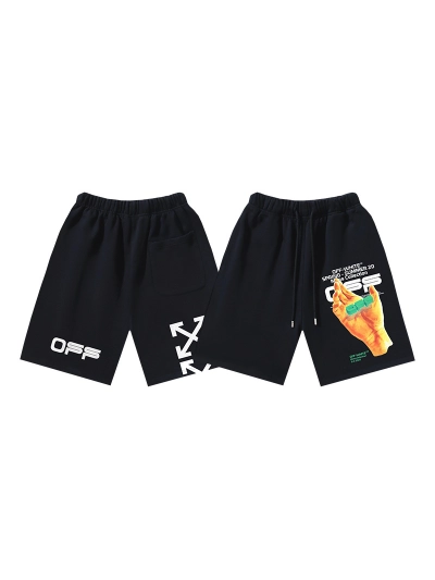 OFF-WHITE Brushed Cotton Shorts with Palm & Arrow Print — Black #1027 01