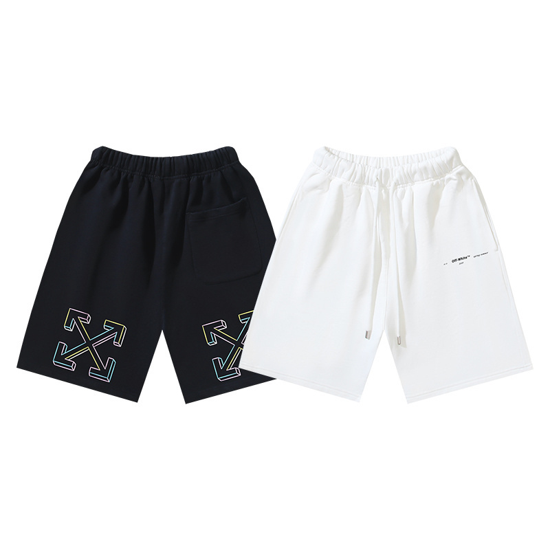 OFF-WHITE Brushed Cotton Shorts with Rainbow Arrow Print – Black / White #1211