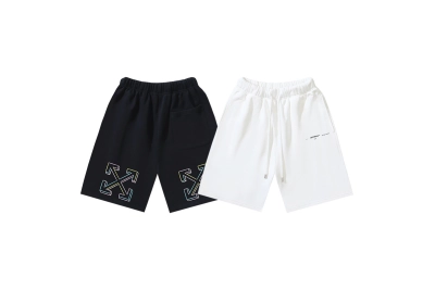 OFF-WHITE Brushed Cotton Shorts with Rainbow Arrow Print – Black / White #1211 01