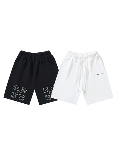 OFF-WHITE Brushed Cotton Shorts with Rainbow Arrow Print – Black / White #1211 01