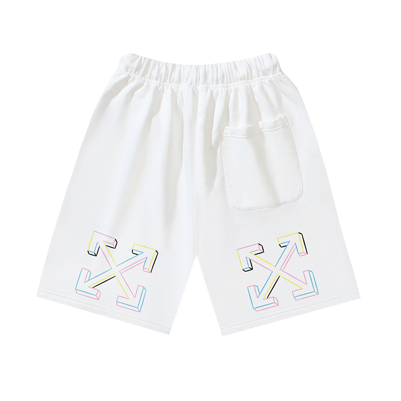OFF-WHITE Brushed Cotton Shorts with Rainbow Arrow Print – Black / White #1211