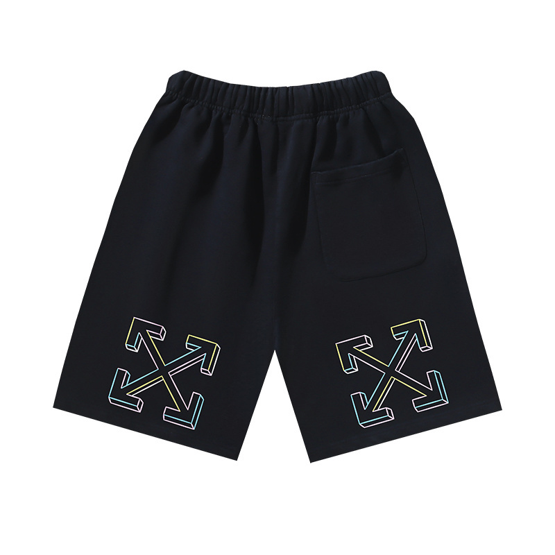 OFF-WHITE Brushed Cotton Shorts with Rainbow Arrow Print – Black / White #1211