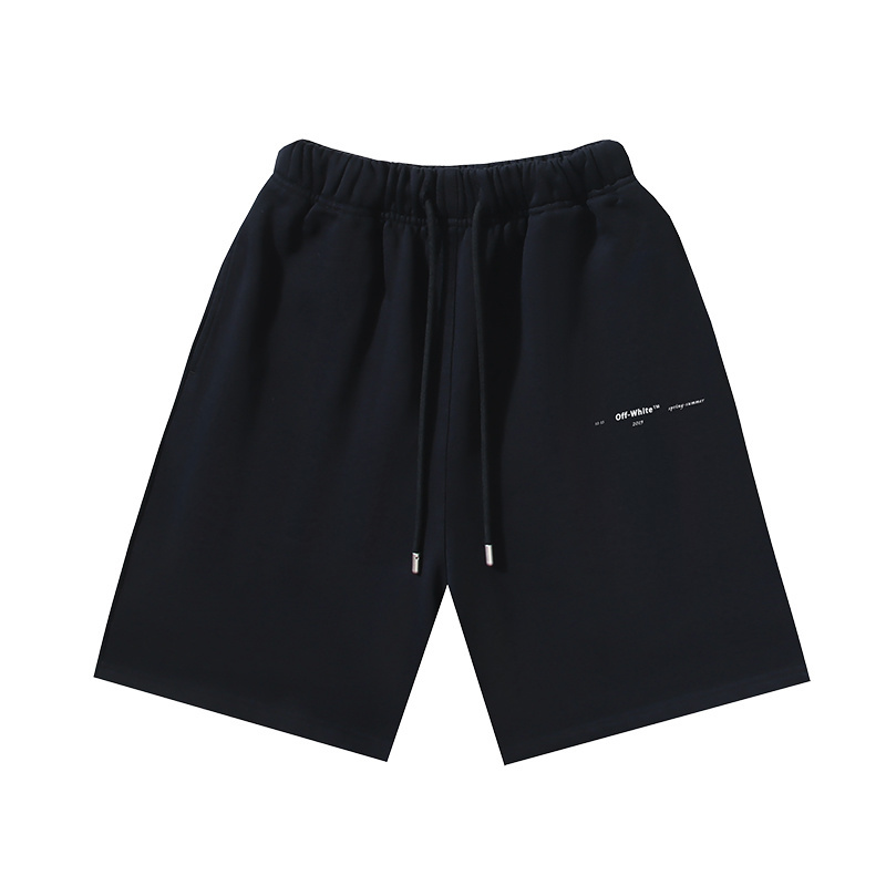 OFF-WHITE Brushed Cotton Shorts with Rainbow Arrow Print – Black / White #1211