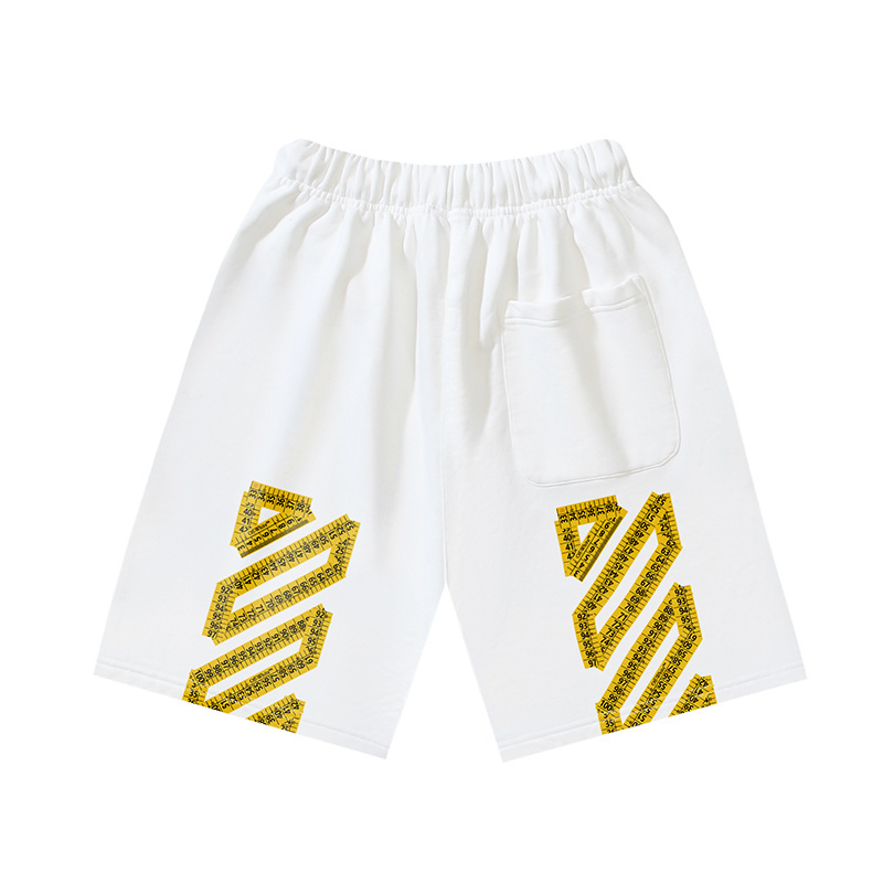 OFF-WHITE Brushed Cotton Shorts with Tape Measure & Ruler Print – Black / White #1156
