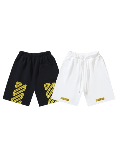OFF-WHITE Brushed Cotton Shorts with Tape Measure & Ruler Print – Black / White #1156 01