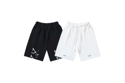 OFF-WHITE Brushed Pure Cotton "OFF" Blurred Arrow Print Shorts – Black / White #1372 01
