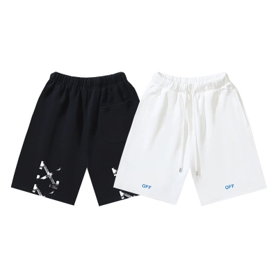 OFF-WHITE Brushed Pure Cotton "OFF" Blurred Arrow Print Shorts – Black / White #1372 01
