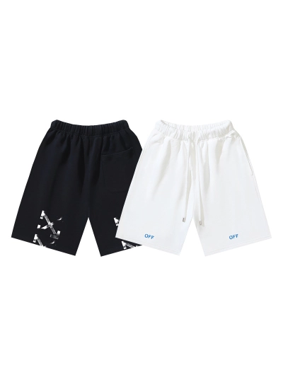 OFF-WHITE Brushed Pure Cotton "OFF" Blurred Arrow Print Shorts – Black / White #1372 01