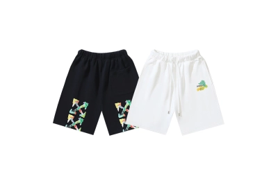 OFF-WHITE Brushed Pure Cotton French Terry Graffiti-Print Shorts #1007 01