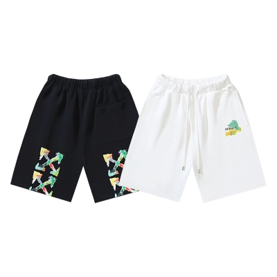 OFF-WHITE Brushed Pure Cotton French Terry Graffiti-Print Shorts #1007 01