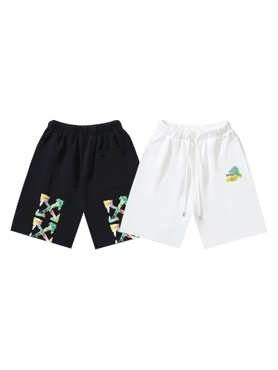 OFF-WHITE Brushed Pure Cotton French Terry Graffiti-Print Shorts #1007 01