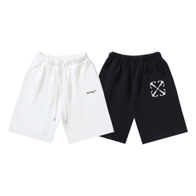 OFF-WHITE Brushed Pure Cotton French Terry Shorts with Arrows Print #1010 01