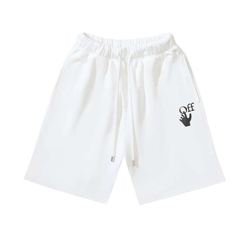 OFF-WHITE Brushed Pure Cotton Shorts featuring Caravaggio Religious Oil Painting & Arrow Prints — Black / White #1197