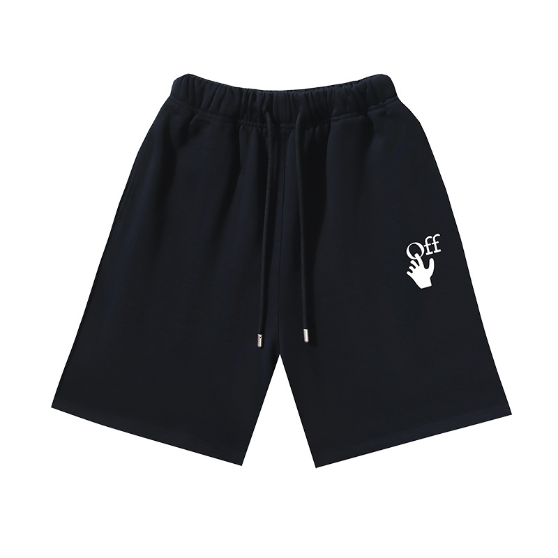OFF-WHITE Brushed Pure Cotton Shorts featuring Caravaggio Religious Oil Painting & Arrow Prints — Black / White #1197