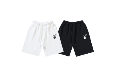 OFF-WHITE Brushed Pure Cotton Shorts with 3D "OFF" and Palm Print #1014 01