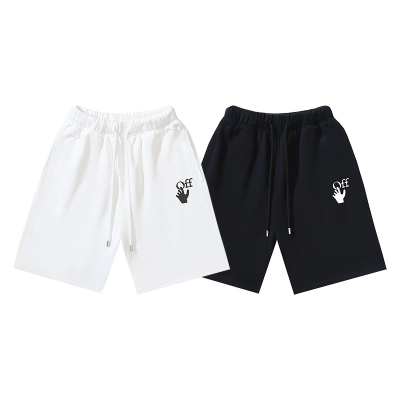 OFF-WHITE Brushed Pure Cotton Shorts with 3D "OFF" and Palm Print #1014 01