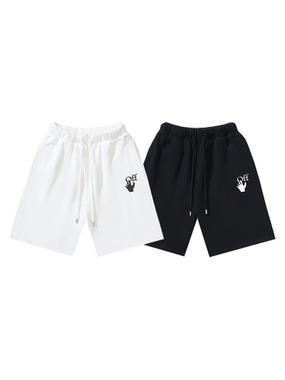 OFF-WHITE Brushed Pure Cotton Shorts with 3D "OFF" and Palm Print #1014 01