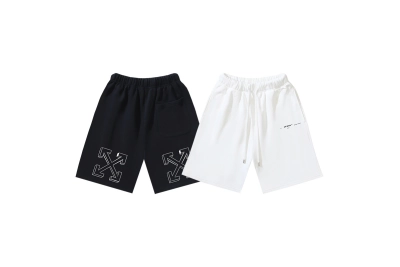 OFF-WHITE Brushed Pure Cotton Shorts with 3D Arrow Print — Black / White #1212 01
