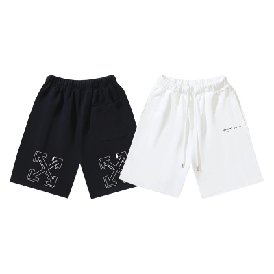 OFF-WHITE Brushed Pure Cotton Shorts with 3D Arrow Print — Black / White #1212 01