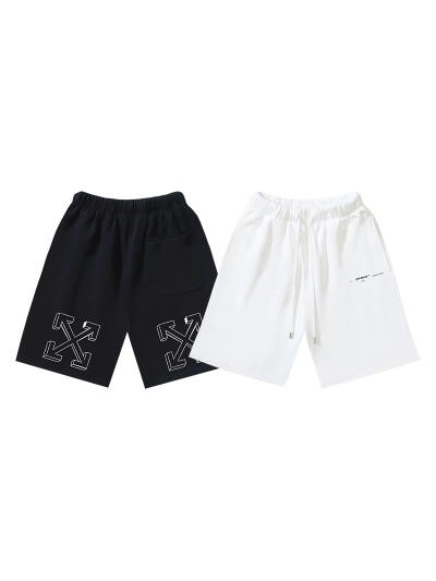 OFF-WHITE Brushed Pure Cotton Shorts with 3D Arrow Print — Black / White #1212 01
