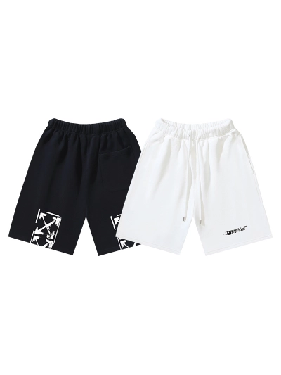 OFF-WHITE Brushed Pure Cotton Shorts with Arrow Graffiti Print — Black / White #1371 01