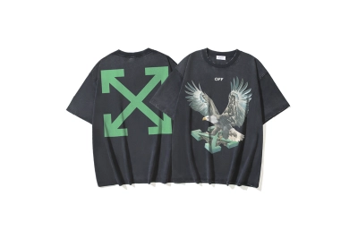 OFF-WHITE Eagle Arrow Distressed Double-Yarn Heavyweight Short-Sleeve T-Shirt — Distressed Black #1358 01