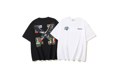 OFF-WHITE Flag, Arrow, and Eagle Print Short-Sleeve T-Shirt — Black / White #1359 01