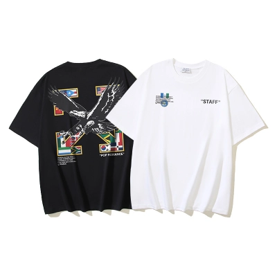 OFF-WHITE Flag, Arrow, and Eagle Print Short-Sleeve T-Shirt — Black / White #1359 01