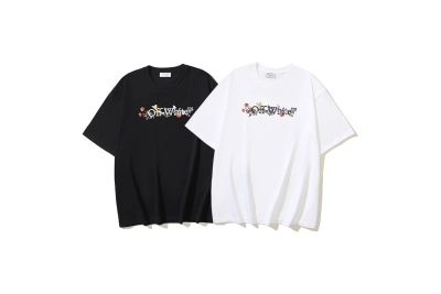OFF-WHITE Floral Logo Print Short-Sleeve T-Shirt — Black / White #1357 01