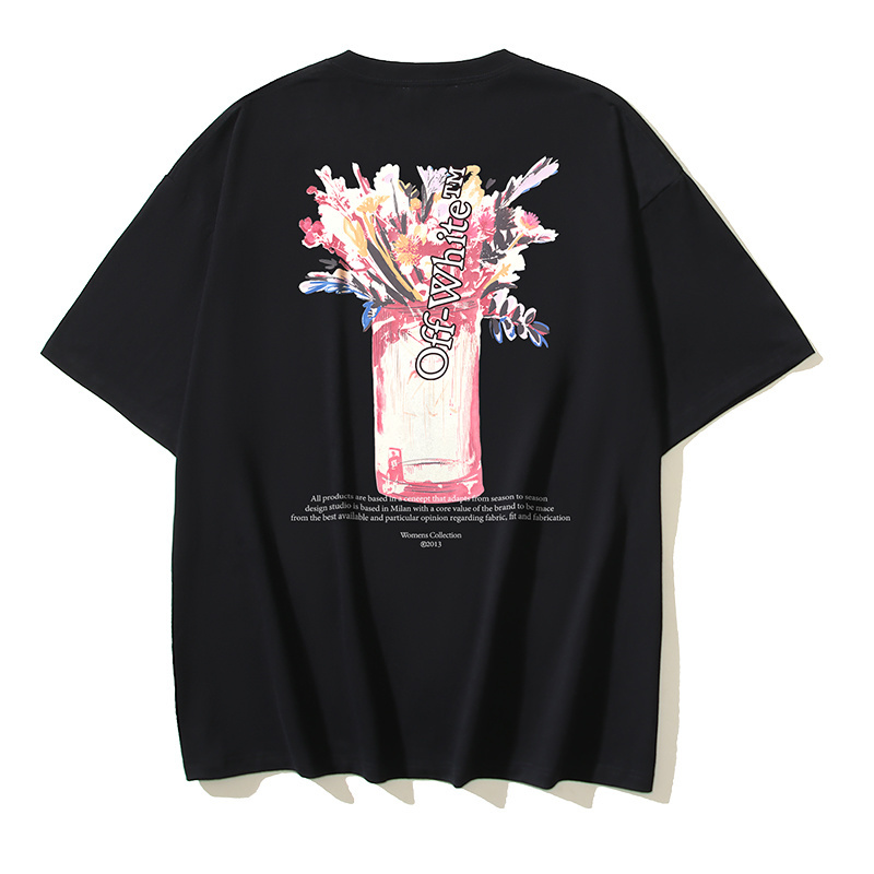 OFF-WHITE Floral Vase Print Short-Sleeve T-Shirt — Black / White #1361