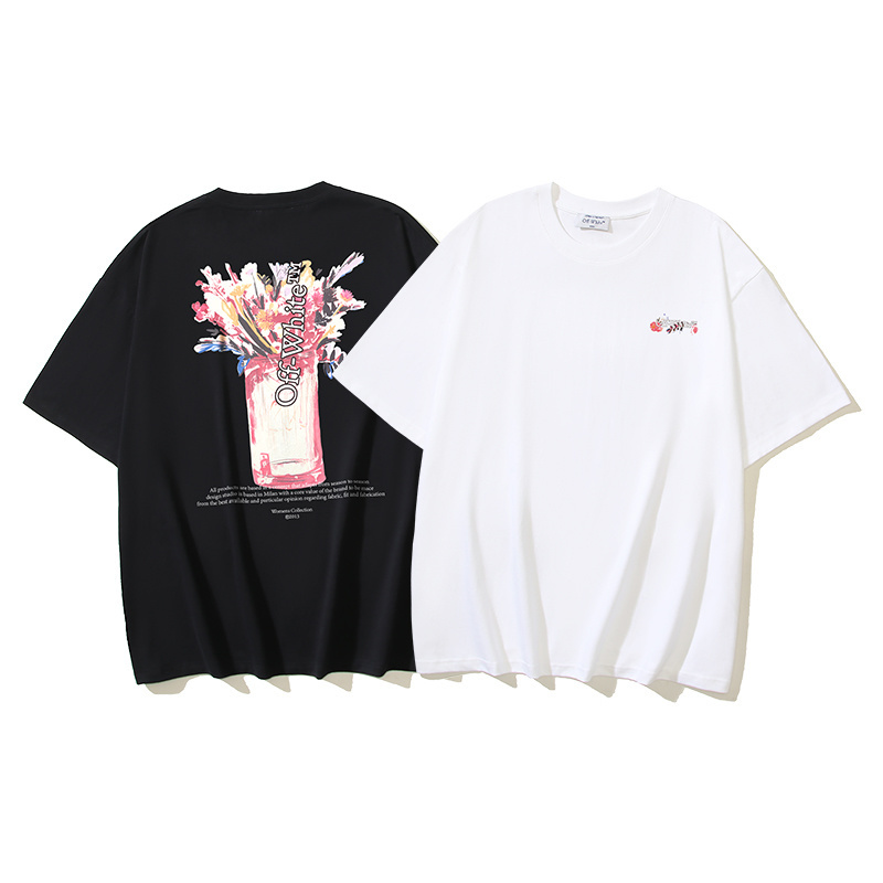 OFF-WHITE Floral Vase Print Short-Sleeve T-Shirt — Black / White #1361