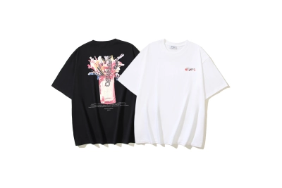 OFF-WHITE Floral Vase Print Short-Sleeve T-Shirt — Black / White #1361 01