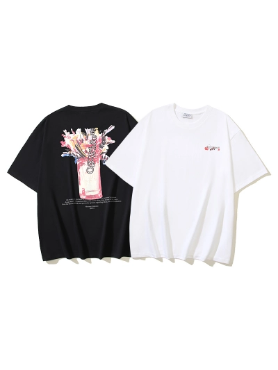 OFF-WHITE Floral Vase Print Short-Sleeve T-Shirt — Black / White #1361 01