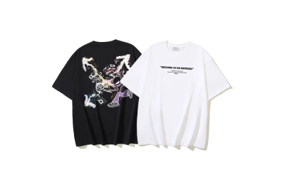 OFF-WHITE Paint-Splatter Arrow Print Short-Sleeve T-Shirt — Black / White #1355 01