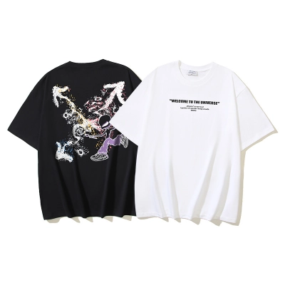 OFF-WHITE Paint-Splatter Arrow Print Short-Sleeve T-Shirt — Black / White #1355 01