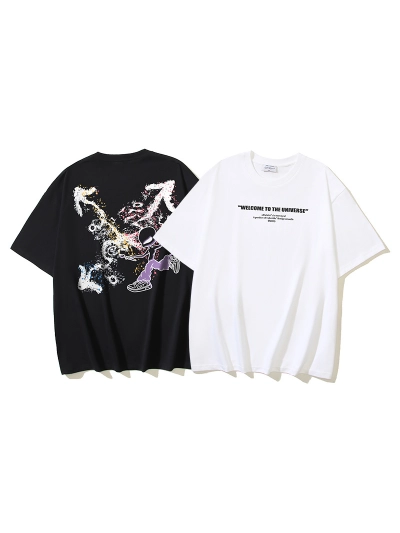 OFF-WHITE Paint-Splatter Arrow Print Short-Sleeve T-Shirt — Black / White #1355 01